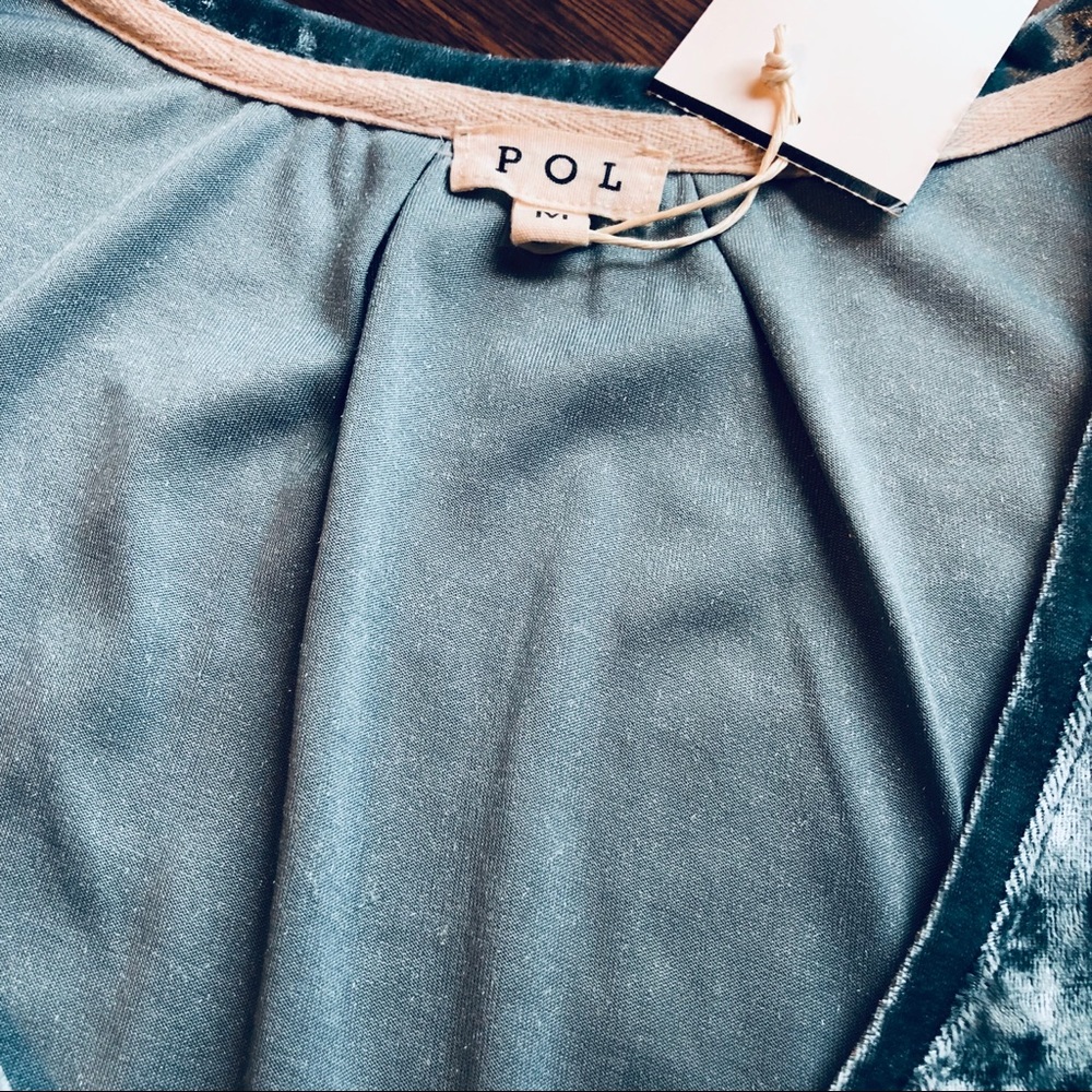 SENDING A FRIEND Blue Sage Velvet V-Neck Tee - Picture 8 of 8